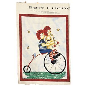Raggedy Ann & Andy Best Friends Bicycle Quilt Panels Cotton Panel 21.25 x 28.5"
